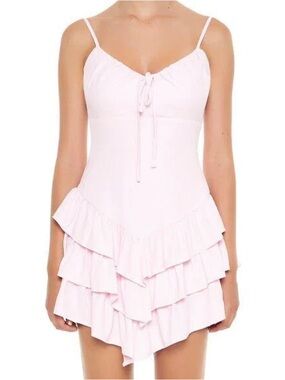 BNWT MIXED THREADS JUNIORS Tiered Ruffle Mini Dress in Pale Pink SIZE LARGE